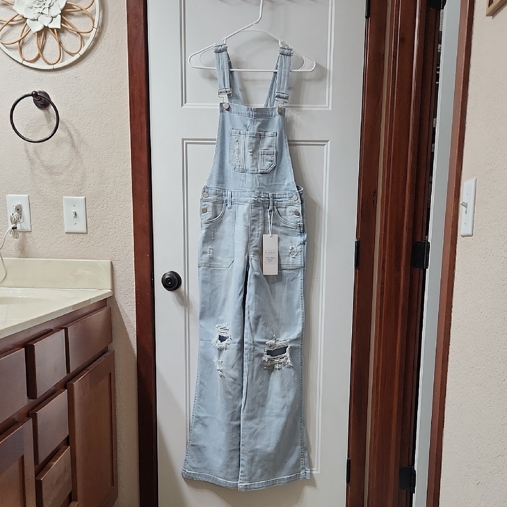 Light Blue Distressed Women's Denim Overalls with Adjustable Straps